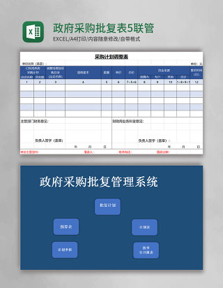 政府采购批复表5联excel模板管理系统