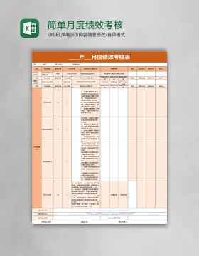 简单月度绩效考核表excel模板