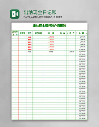 出纳现金日记账Excel表格