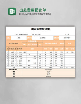 出差费用报销单excel表格模板