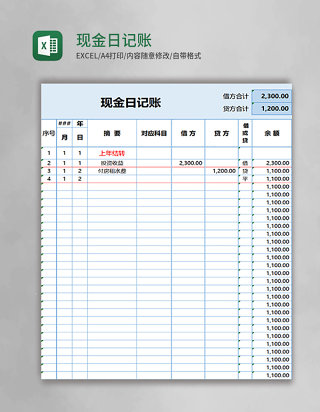 现金日记账Excel表格