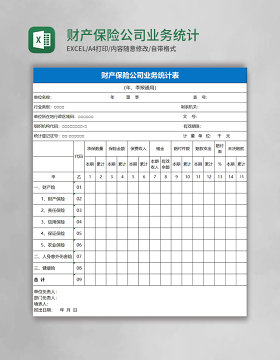 财产保险公司业务统计表excel模板