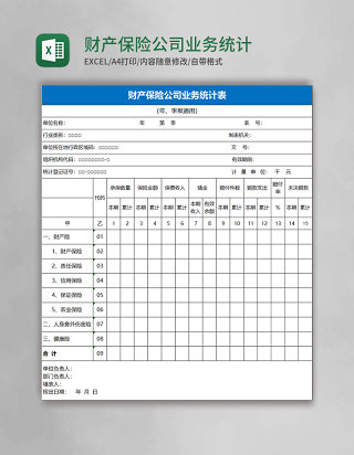 财产保险公司业务统计表excel模板