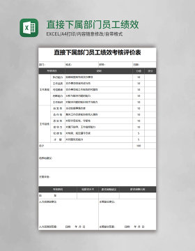 直接下属部门员工绩效考核评价表Excel表格