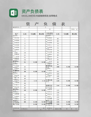 资产负债表excel表格模板