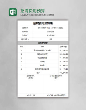 招聘费用预算表excel模板