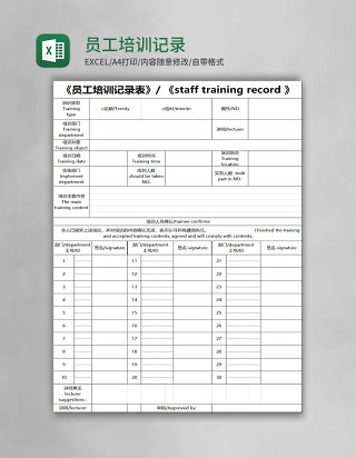 员工培训记录表excel模板