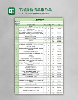 工程报价清单报价单表格excel模板