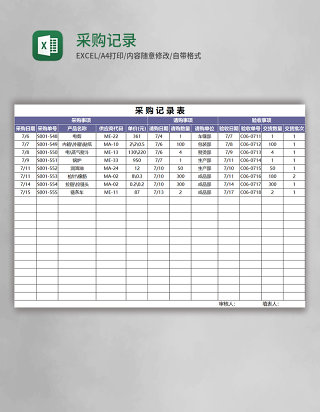 采购记录表Excel模板