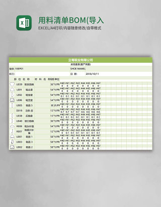 用料清单BOM(导入ERP模板)带版图Excel模板