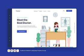 医疗保健和医疗登录页模板坐诊概念EPS矢量插画素材设计Healthcare & Medical Landing Page Template Concept