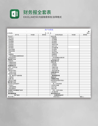 财务报表模板全套excel表