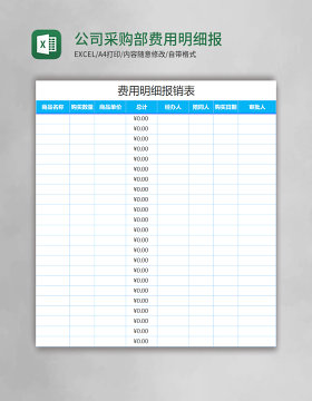 公司采购部费用明细报销表excel表格模板