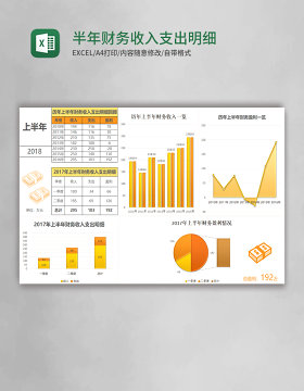 简约半年财务收入支出明细表excel模板