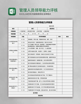 管理人员领导能力评核表Execl模板