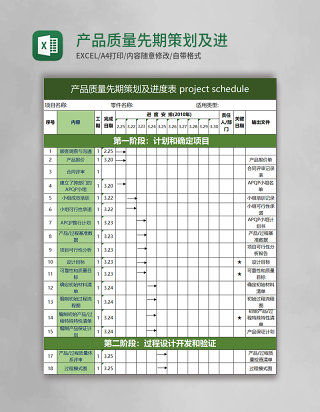 产品质量先期策划及进度表