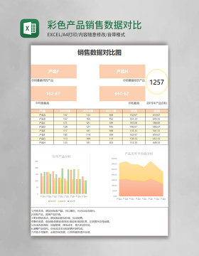 彩色产品销售数据对比图表excel模板