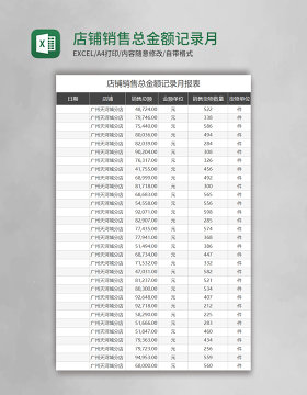 店铺销售总金额记录月报表