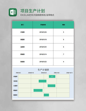 项目生产计划表excel模板