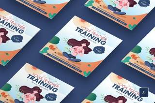 美女瑜伽训练广场EPS插画素材设计传单模板Beautiful girl yoga training square flyer template