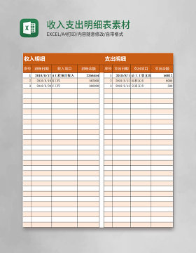 收入支出明细表Excel素材