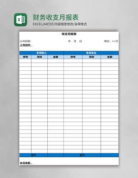 财务收支月报表