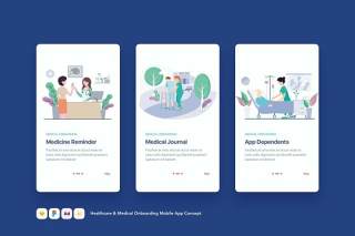 医疗保健和医疗登录页模板概念EPS插画设计Healthcare & Medical Onboarding Mobile App Concept