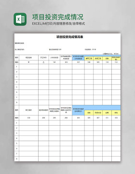 项目投资完成情况表excel模板