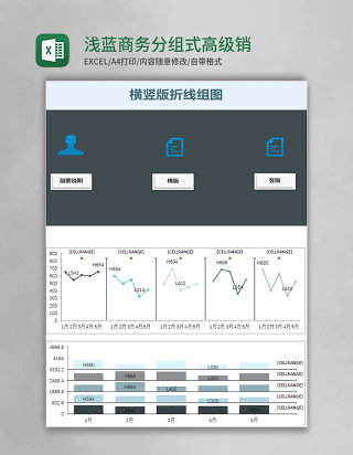 浅蓝商务分组式高级销售业绩分析图表