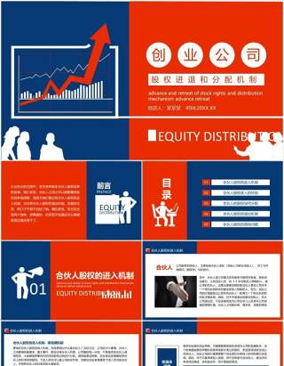 红蓝色企业管理创业公司股权进退和分配机制动态PPT模板