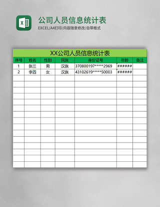 公司人员信息统计表excel表格模板