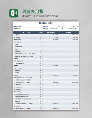 利润表月报Execl模板