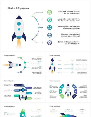 卡通创意图形火箭可视化图表素材PPT模板