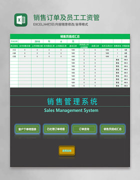 销售订单及员工工资管理系统excel表格模板 excel管理系统