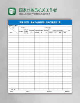 国家公务员机关工作者录用计划执行情况统计表Excel表格