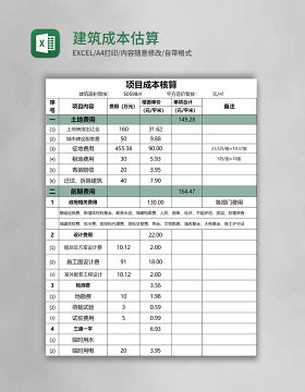 建筑成本估算表格