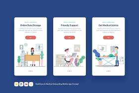 医疗保健和医疗登录页模板概念EPS矢量插画素材手机界面Healthcare & Medical Onboarding Mobile App Concept