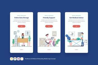 医疗保健和医疗登录页模板概念EPS矢量插画素材手机界面Healthcare & Medical Onboarding Mobile App Concept