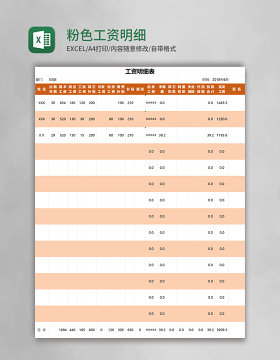 粉色工资明细表excel模板