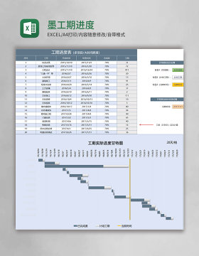 墨绿色工期进度表excel模板