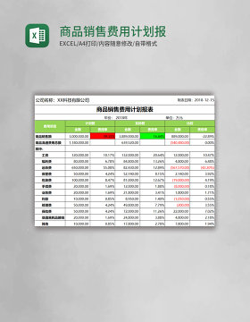 商品销售费用计划报表Excel模板