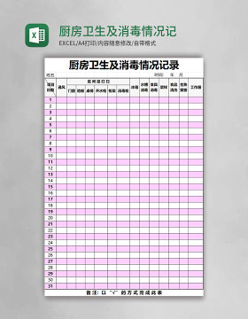 厨房卫生及消毒情况记录表excel模板