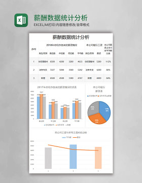 简约薪酬数据统计分析表excel模板