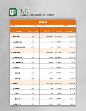 橙色利润表excel模板