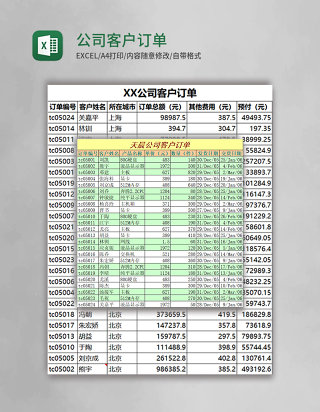 公司客户订单Excel模板