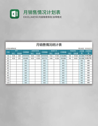 月销售情况计划表excel表格模板