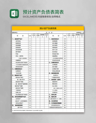 预计资产负债表简表