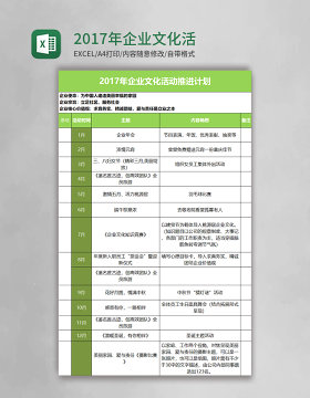 2017年企业文化活动推进计划excel