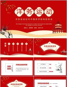 红色洋务运动近代中国经济结构的变动动态PPT模板