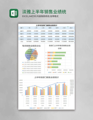淡雅上半年销售业绩统计Excel模板